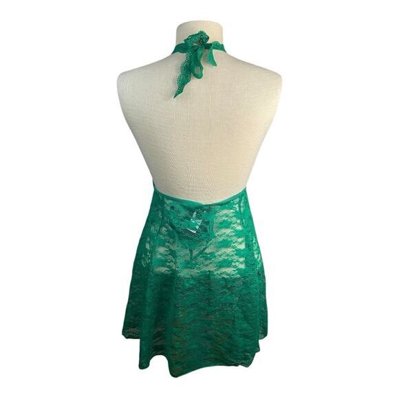 Frederick’s of Hollywood Halter 2 Piece Lace Teddy‎ Thong Set Margherita Green M - Picture 3 of 6